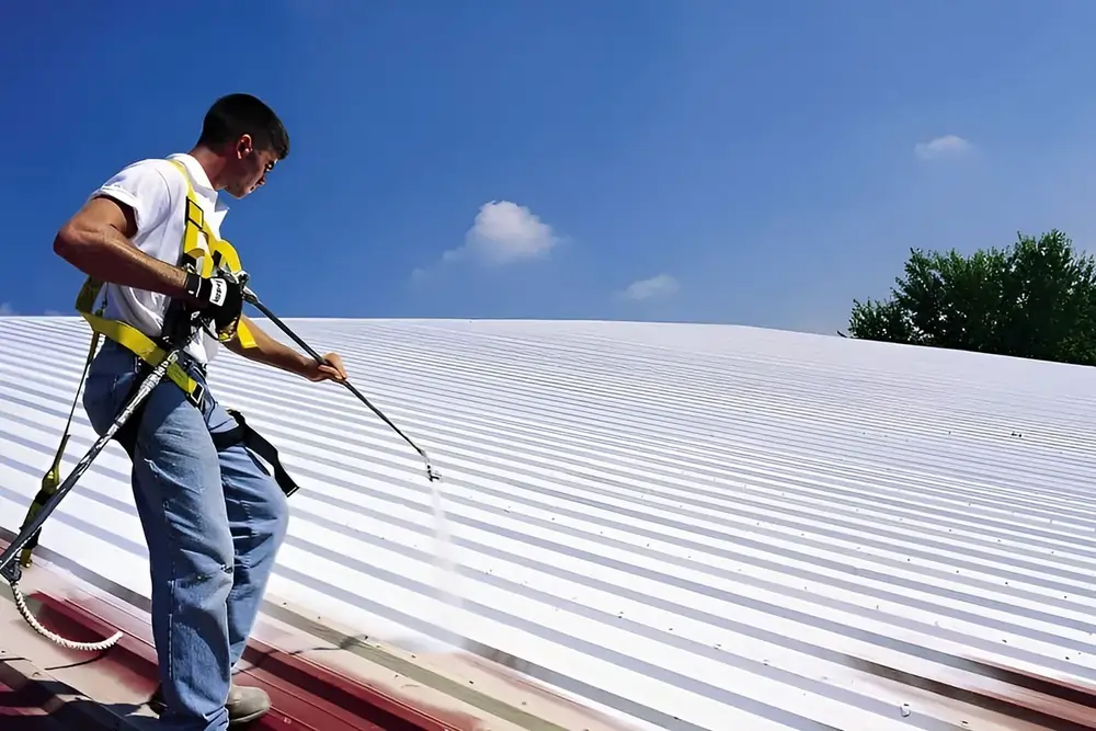 Reflective roof restoration coating applied by Casa Mora Roofing