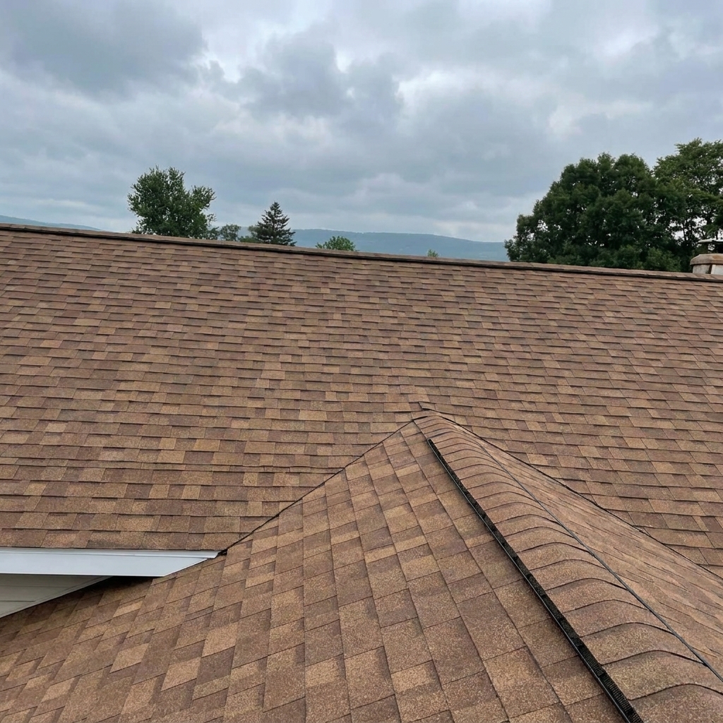 Home with a brand-new roof replacement by Casa Mora Roofing
